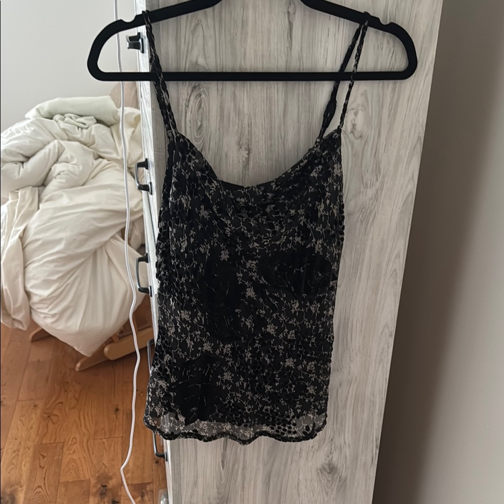 Black Spaghetti Strap Cowl Neck Tank with Adjustable Straps